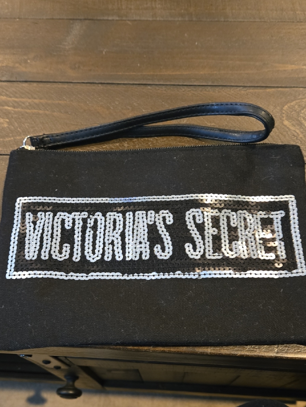 Victoria's Secret Black Wristlet with Silver Sequin Logo